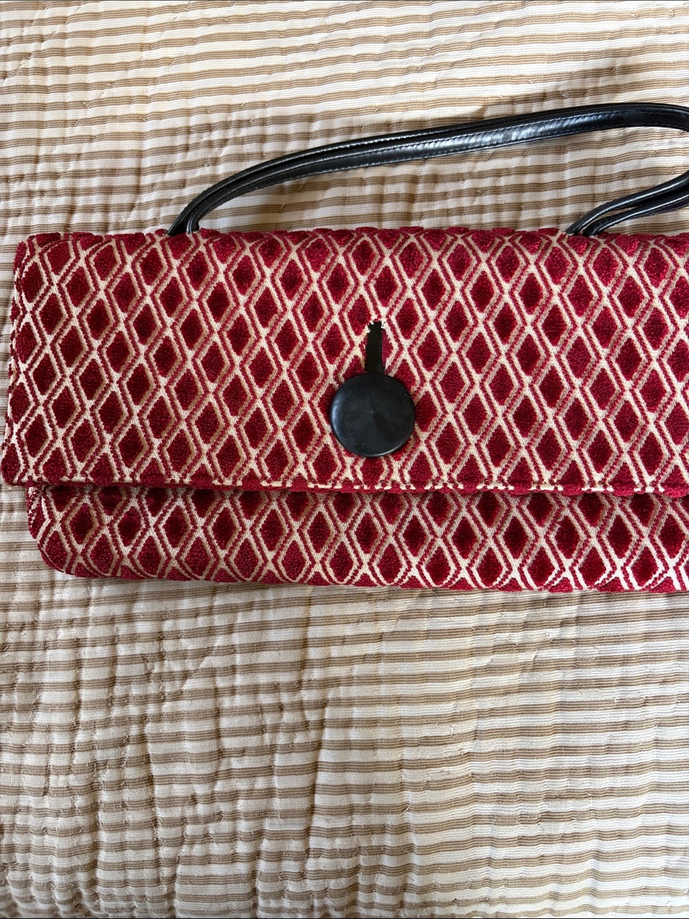 Red Patterned Fold-Over Clutch with Black Accent